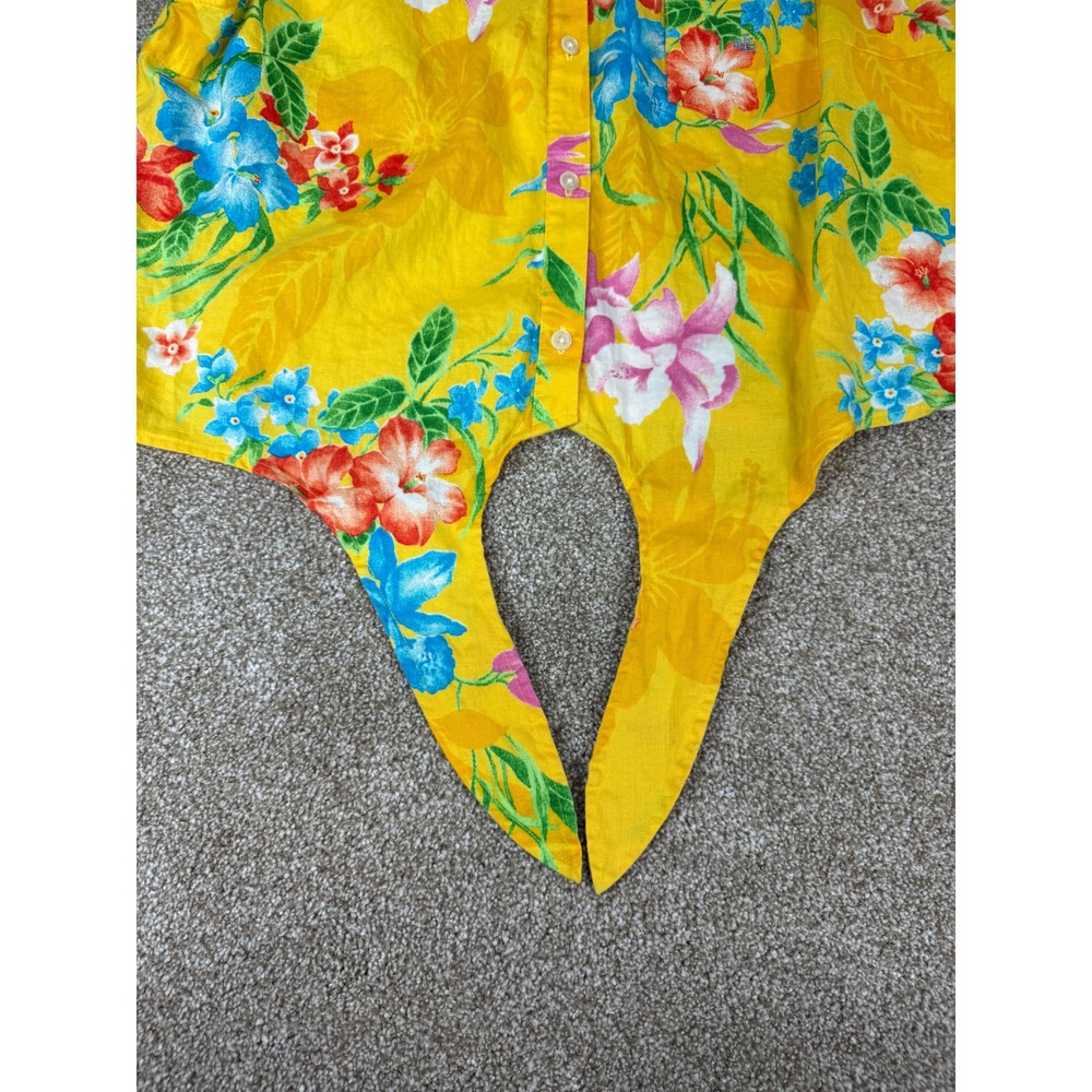 Lauren Ralph Lauren Yellow Linen Tropical Floral Tie Front Sleeveless Top XL - Picture 9 of 11